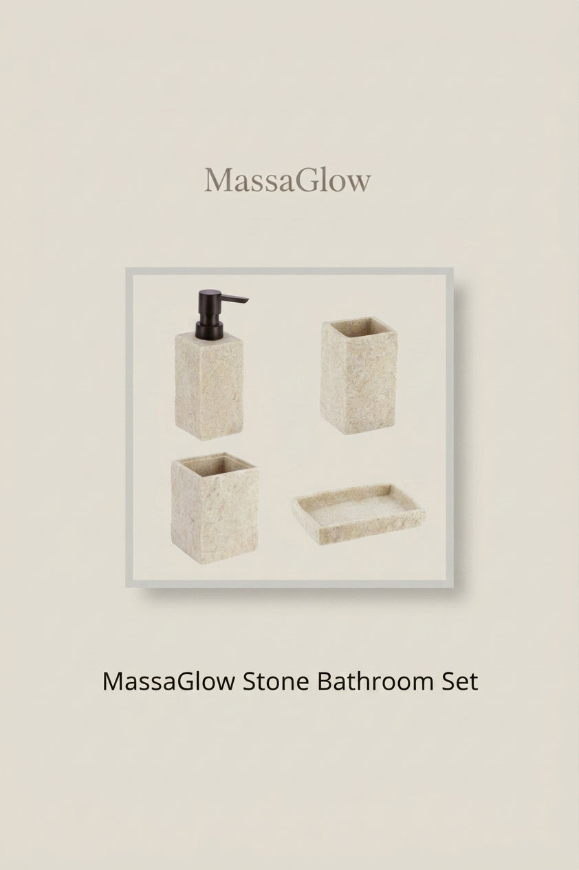 Set de Baño Piedra Natural: Dispensador y Portacepillos